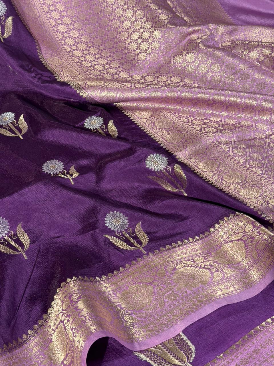 Purple Lavender Breathable Soft Georgette Banarasi Saree