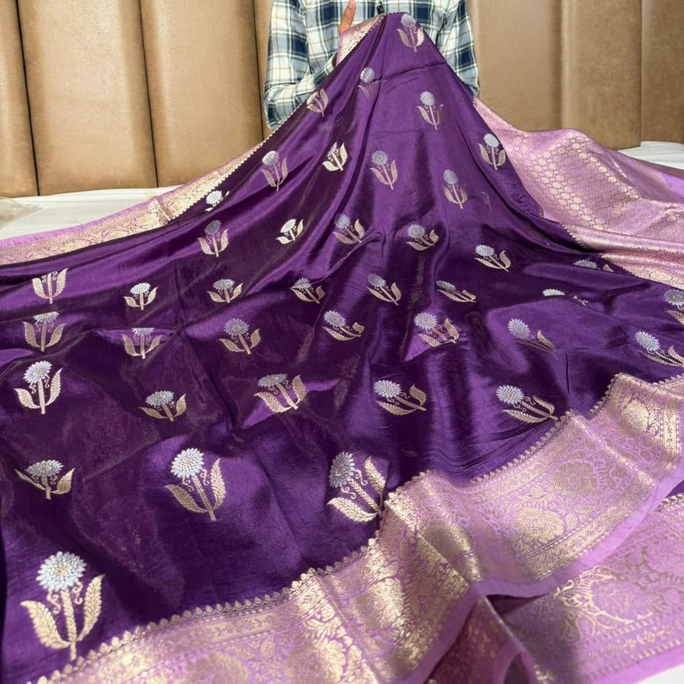 Purple Lavender Breathable Soft Georgette Banarasi Saree