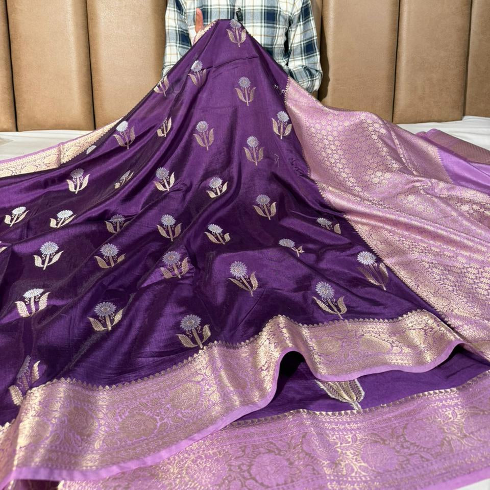 Purple Lavender Breathable Soft Georgette Banarasi Saree