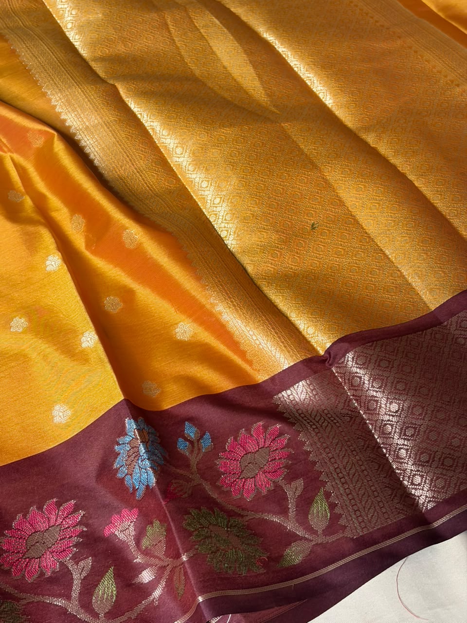 Goldish Mustard Traditional Banarasi Silk Saree