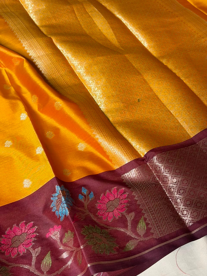 Goldish Mustard Traditional Banarasi Silk Saree