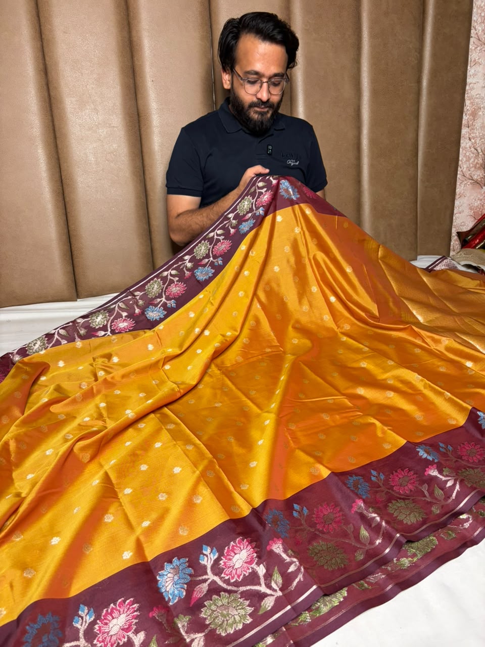 Goldish Mustard Traditional Banarasi Silk Saree