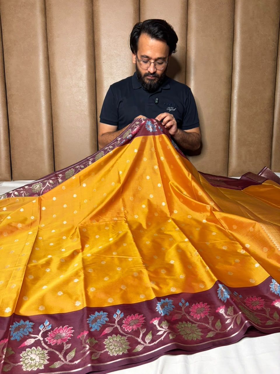 Goldish Mustard Traditional Banarasi Silk Saree
