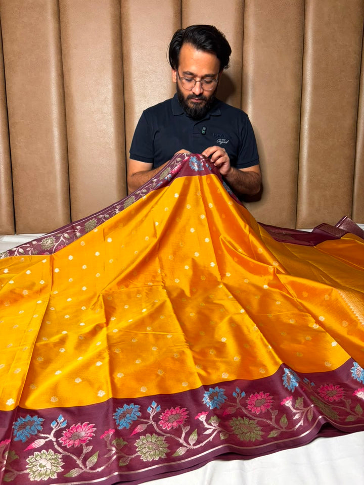 Goldish Mustard Traditional Banarasi Silk Saree