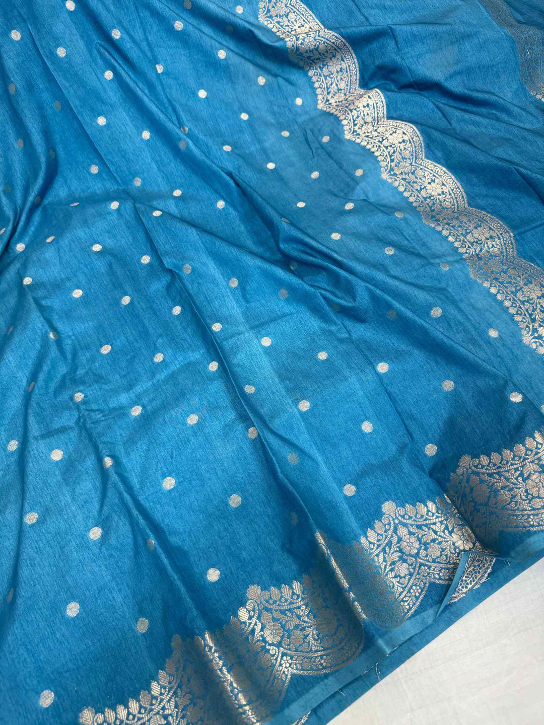 Teal Blue Chiniya Silk Banarasi Saree