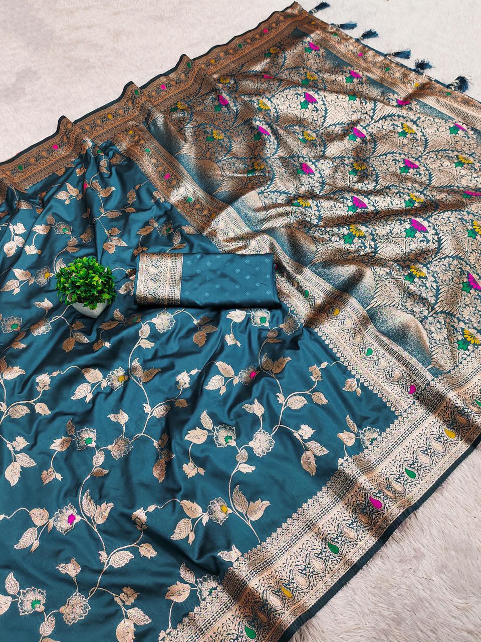 Premium Banarasi Katan Silk Saree with Rich Pallu and Blouse