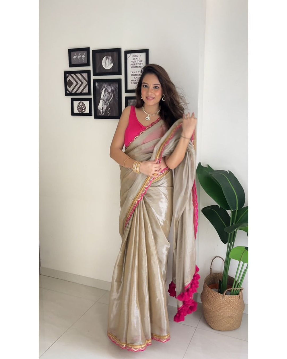 Tissue Upada Silk Saree with Blouse with Lace Work
