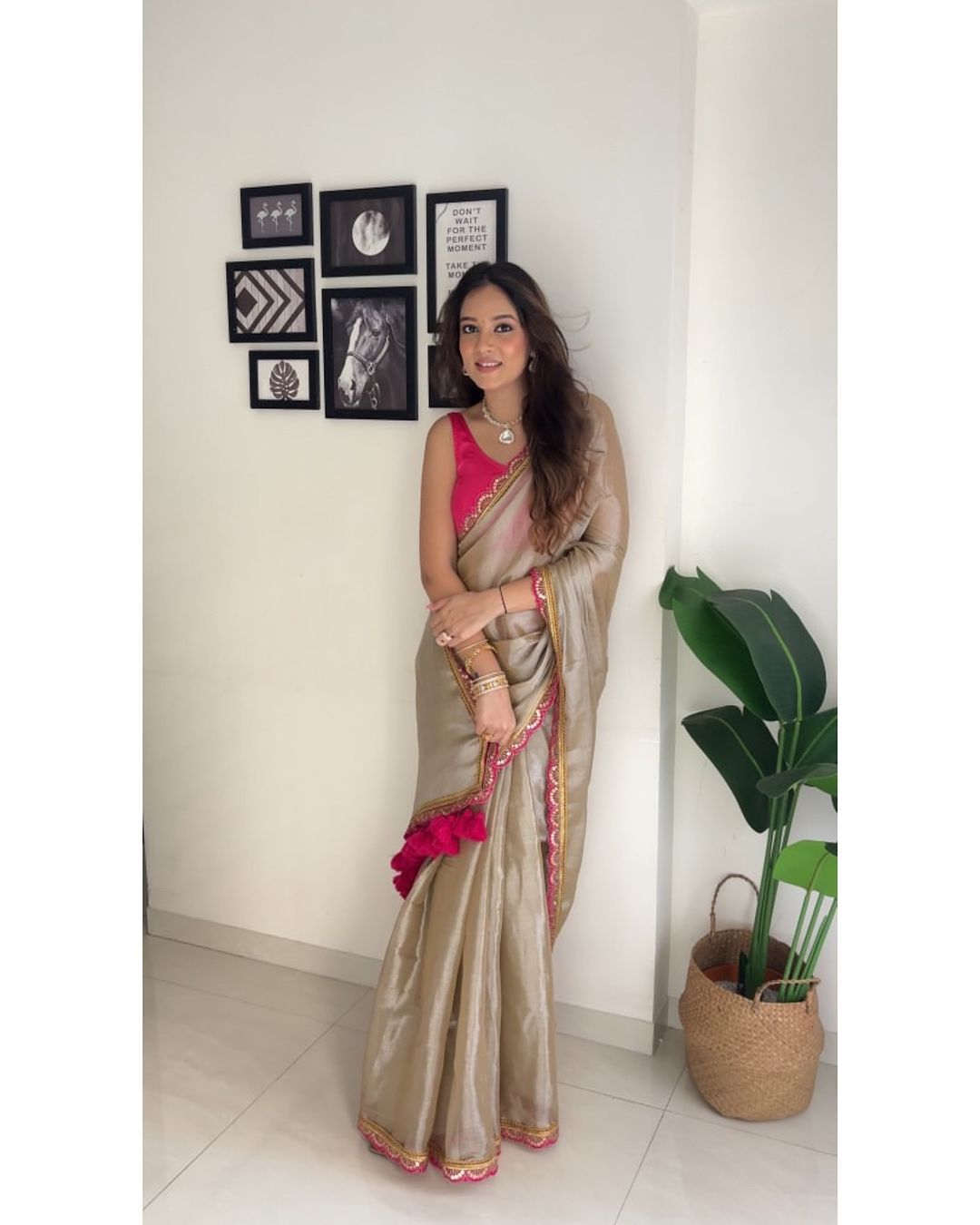 Tissue Upada Silk Saree with Blouse with Lace Work