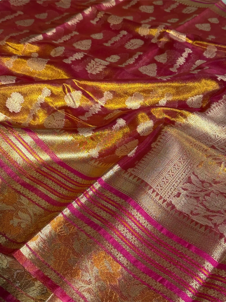 Traditional Jacquard Weave Metallic Rusted Tissue Saree