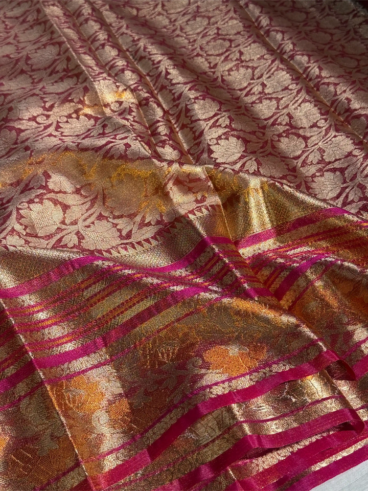 Traditional Jacquard Weave Metallic Rusted Tissue Saree