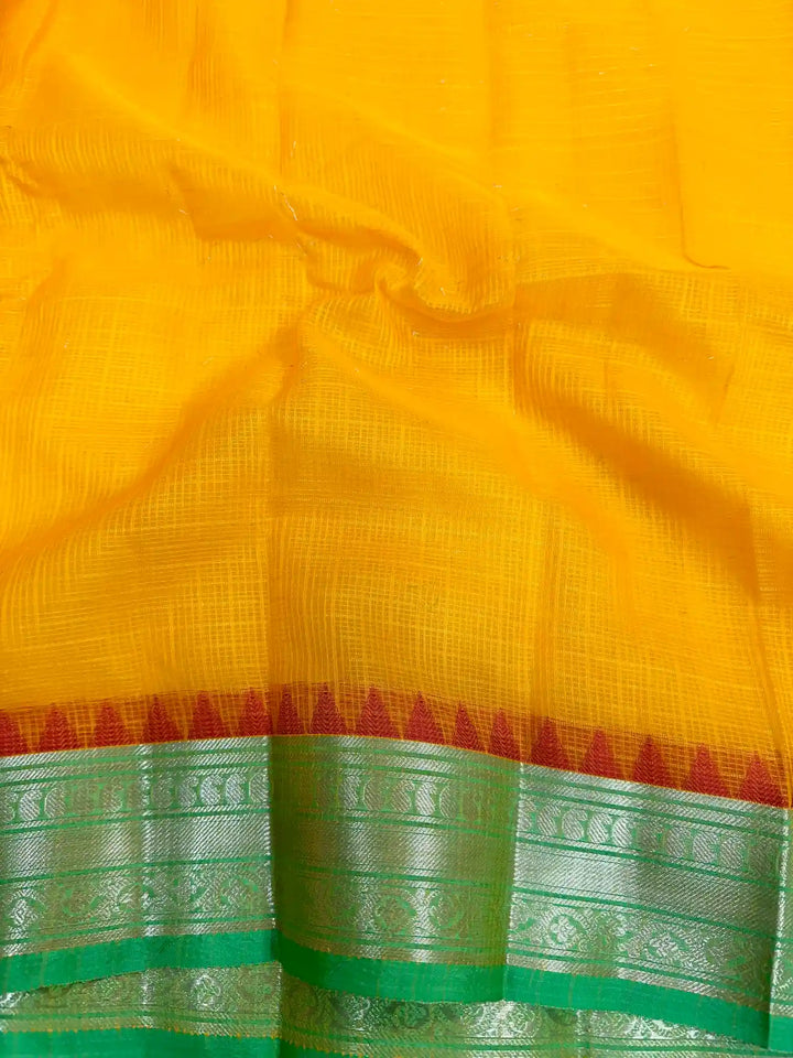 Turmeric Yellow Dharmavaram Cotton Silk Checks Weave Banarasi Saree