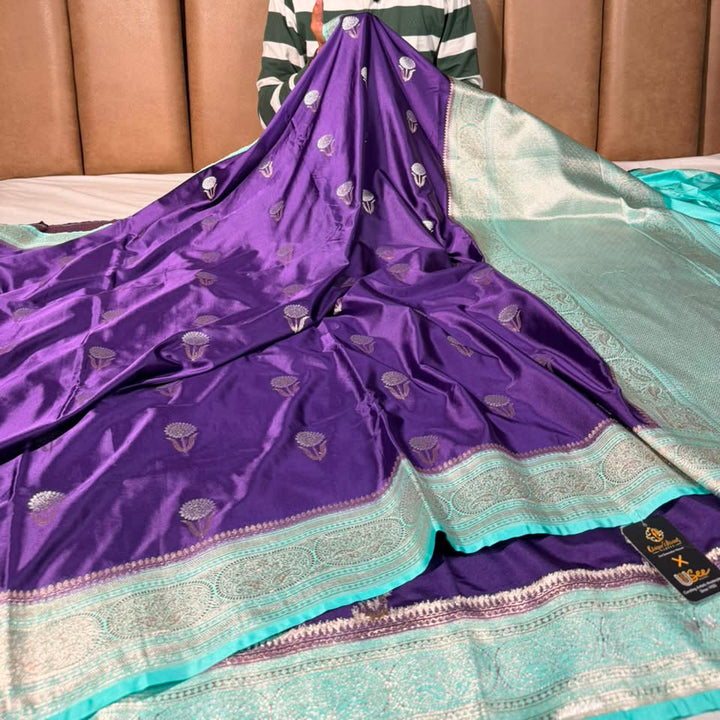 Bright Purple Mashru Katan Silk Heritage Saree
