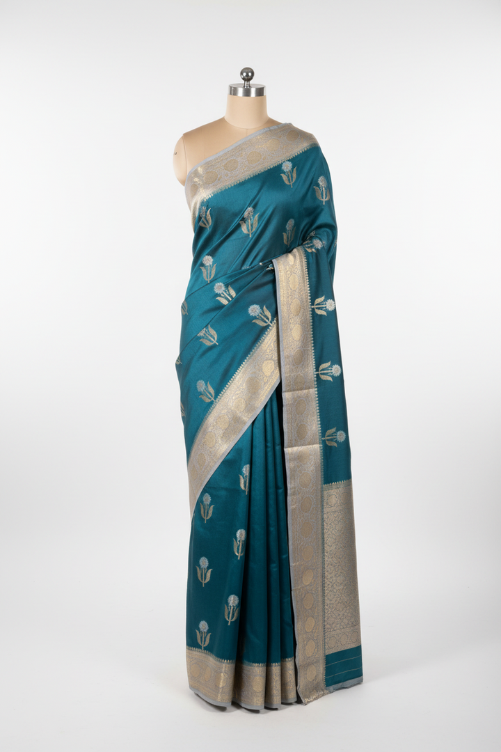 Powder Blue Premium Georgette Silk Banarasi Saree