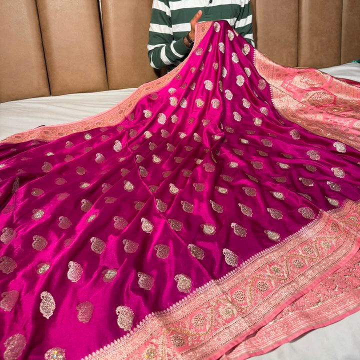 Dark Purple Mashru katan Saree With Intricate Handwork