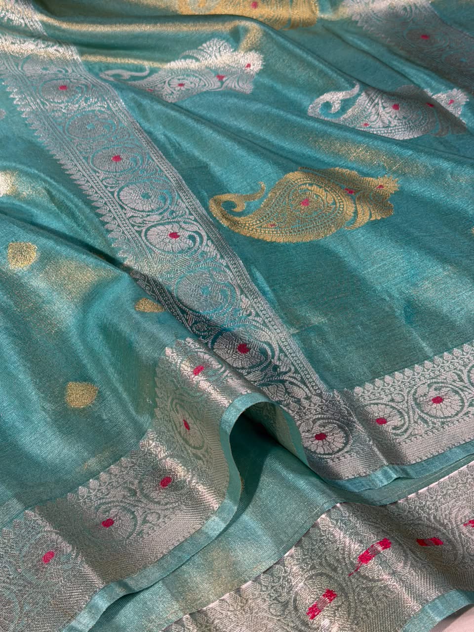 Sea Blue Breathable Soft Tissue Heritage Banarasi Saree