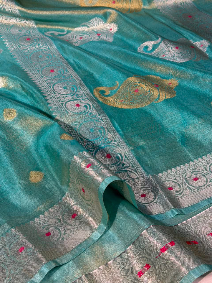 Sea Blue Breathable Soft Tissue Heritage Banarasi Saree