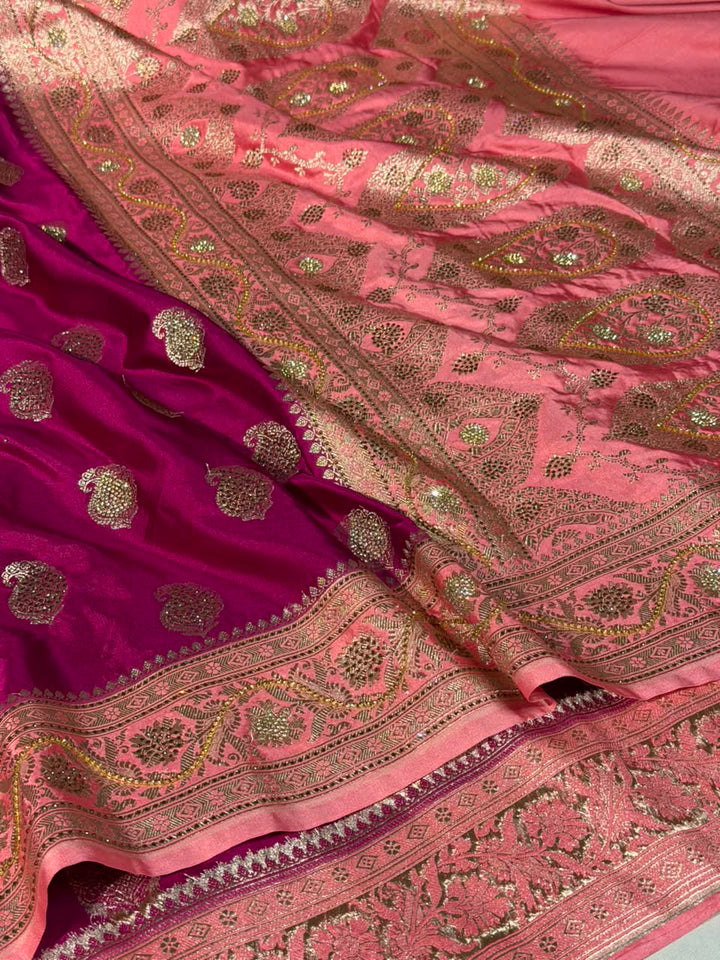Dark Purple Mashru katan Saree With Intricate Handwork