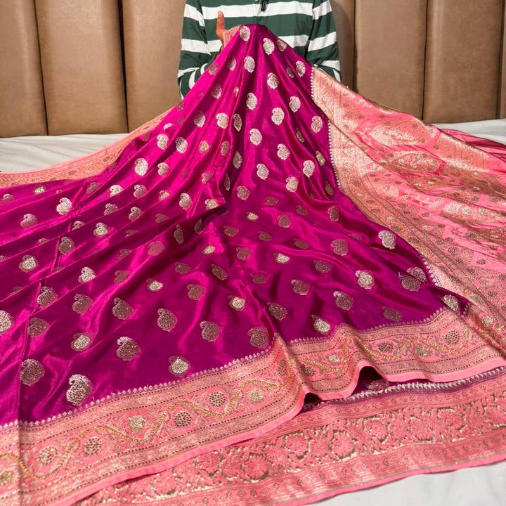 Dark Purple Mashru katan Saree With Intricate Handwork