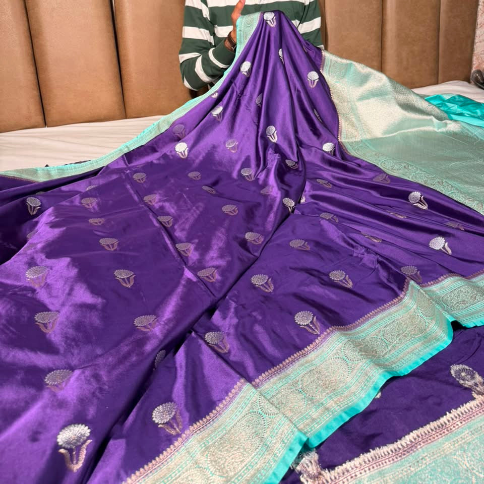 Bright Purple Mashru Katan Silk Heritage Saree