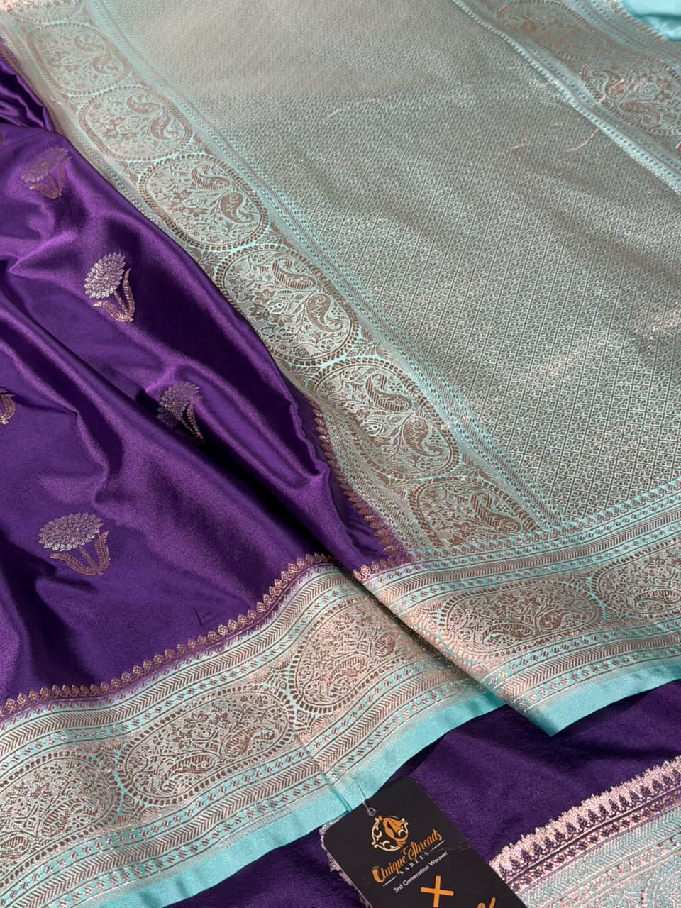 Bright Purple Mashru Katan Silk Heritage Saree
