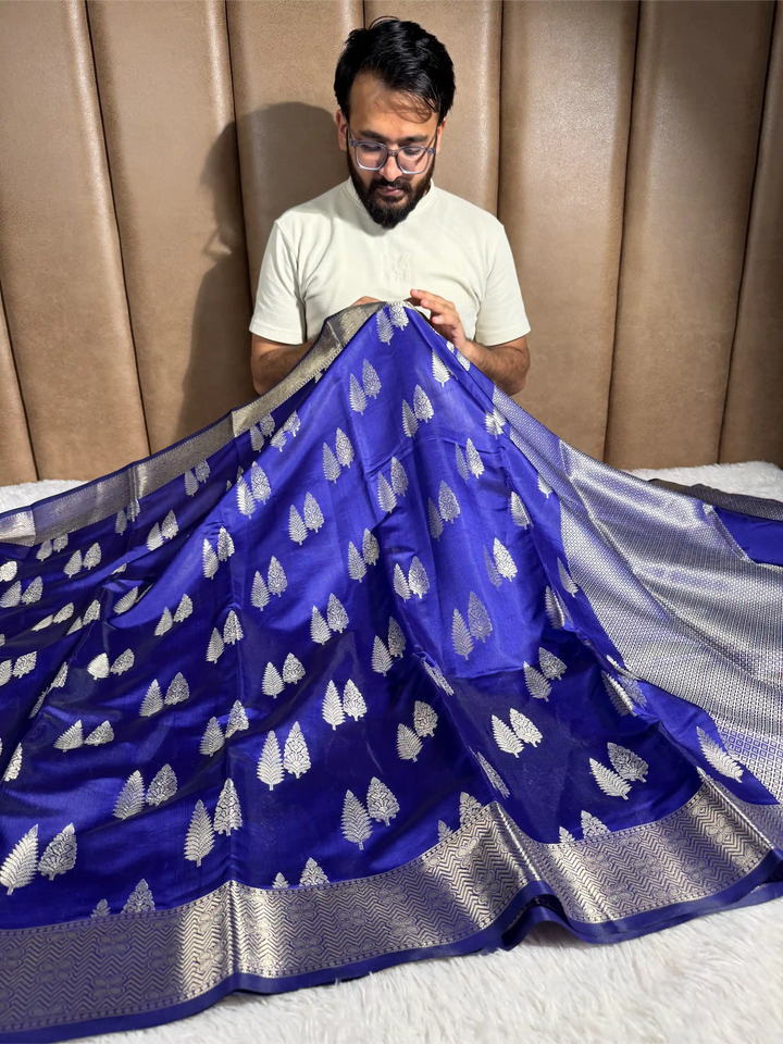 Uuda Blue Softsilk Jacquard Weave Banarasi Saree
