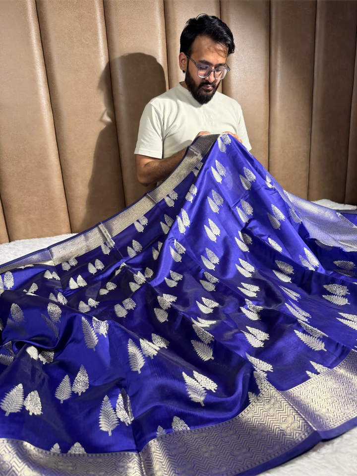 Uuda Blue Softsilk Jacquard Weave Banarasi Saree