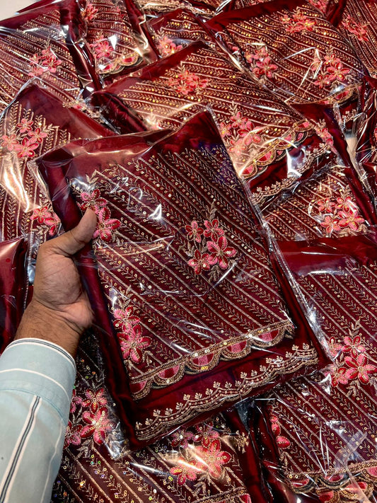 Vivid Burgandy Mashru Katan Silk Saree