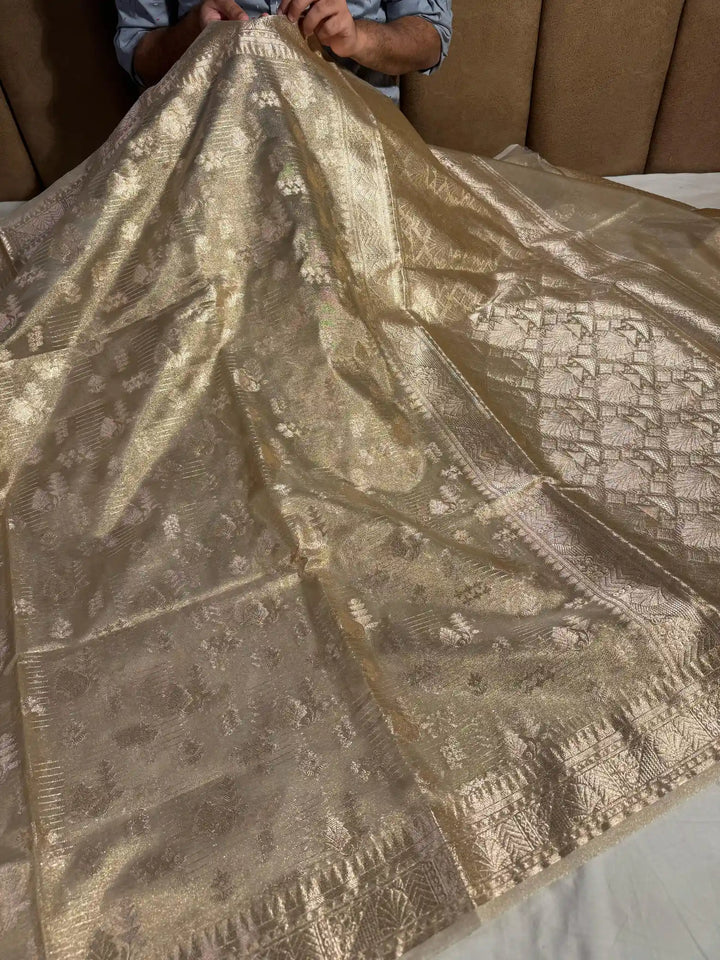 Water Gold Premium Tissue Silk Saree with Rich Pallu and Blouse