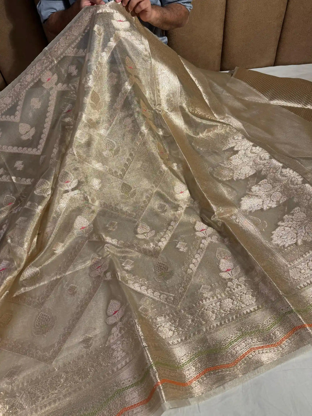 Water Gold Premium Tissue Silk Saree with Rich Pallu and Blouse