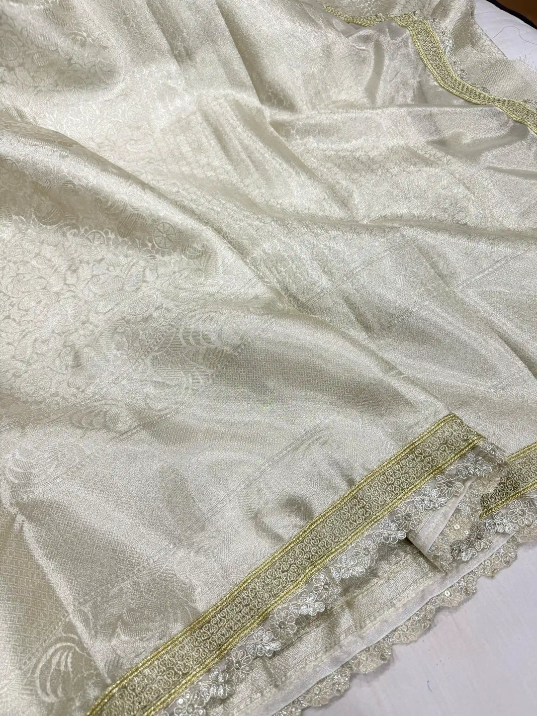 Water Zari Embossed Soft Tissue Silk Lace Work Saree