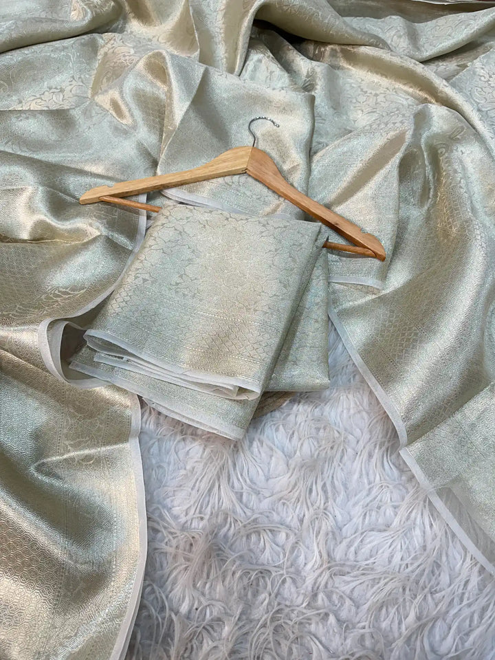 Water Zari Embossed Weave Kanjivaram Tissue Silk Saree with Brocade Pallu