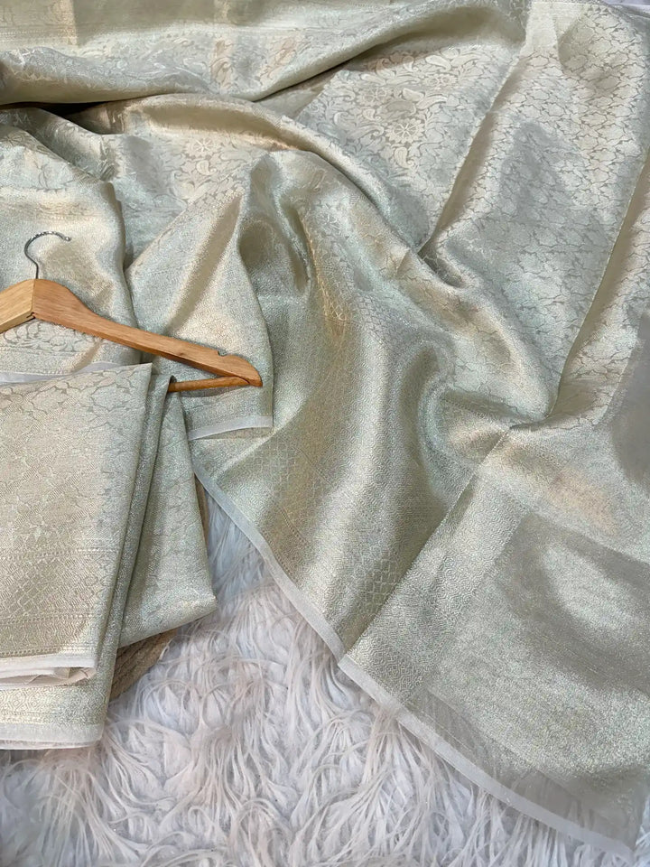 Water Zari Embossed Weave Kanjivaram Tissue Silk Saree with Brocade Pallu