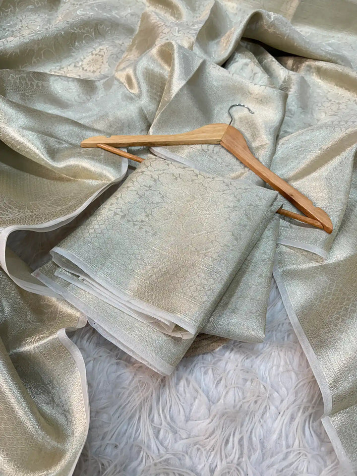 Water Zari Embossed Weave Kanjivaram Tissue Silk Saree with Brocade Pallu