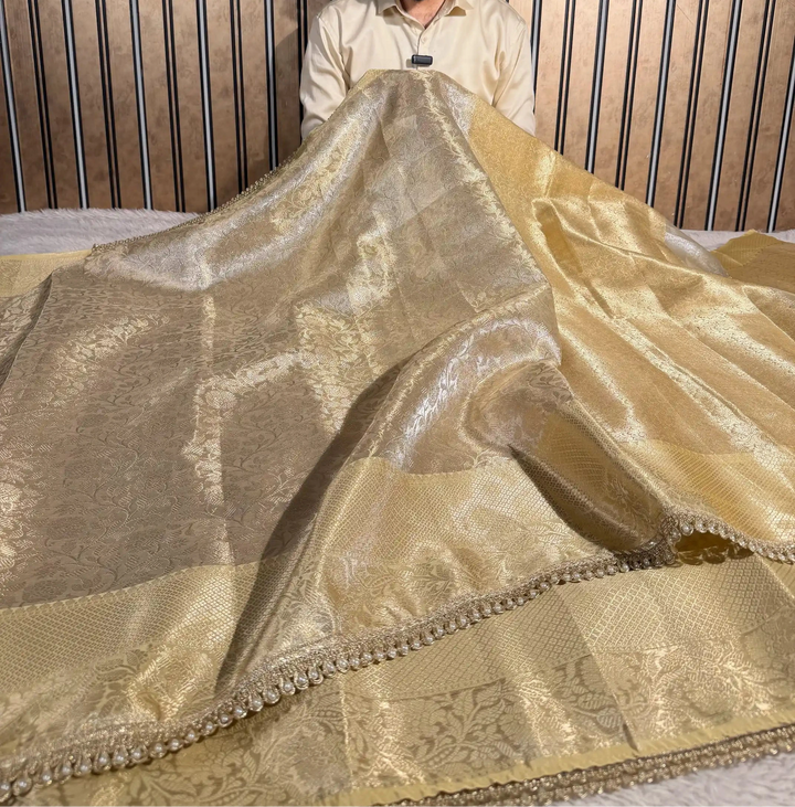 Water Zari Kanjivaram Tissue Silk Lace Attached Traditional Banarasi Saree