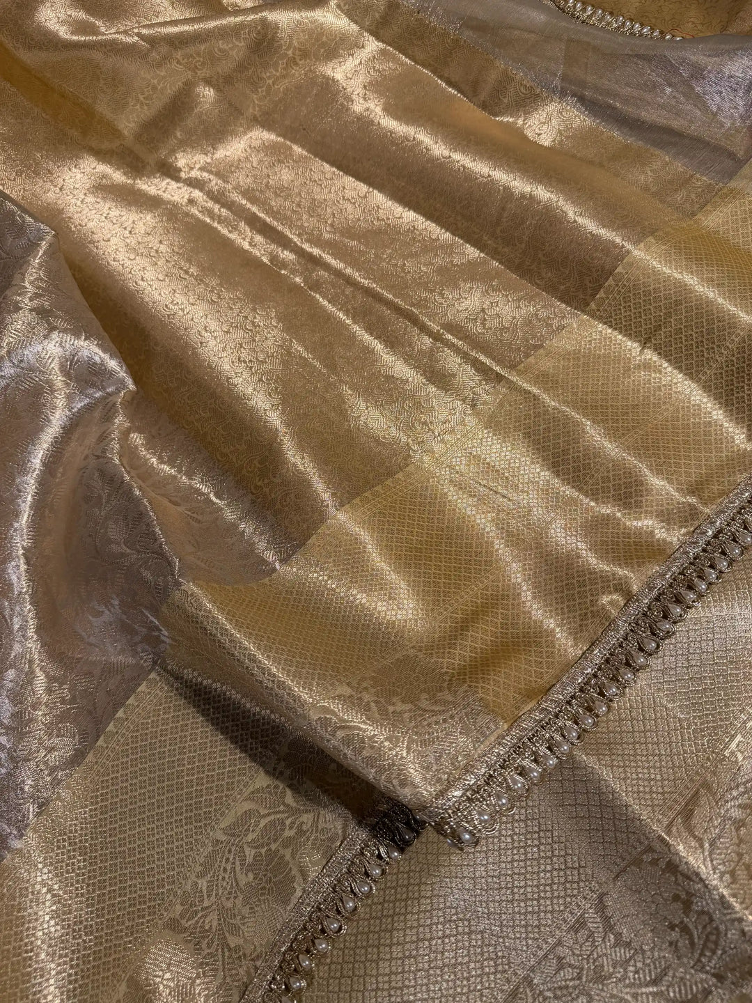 Water Zari Kanjivaram Tissue Silk Lace Attached Traditional Banarasi Saree