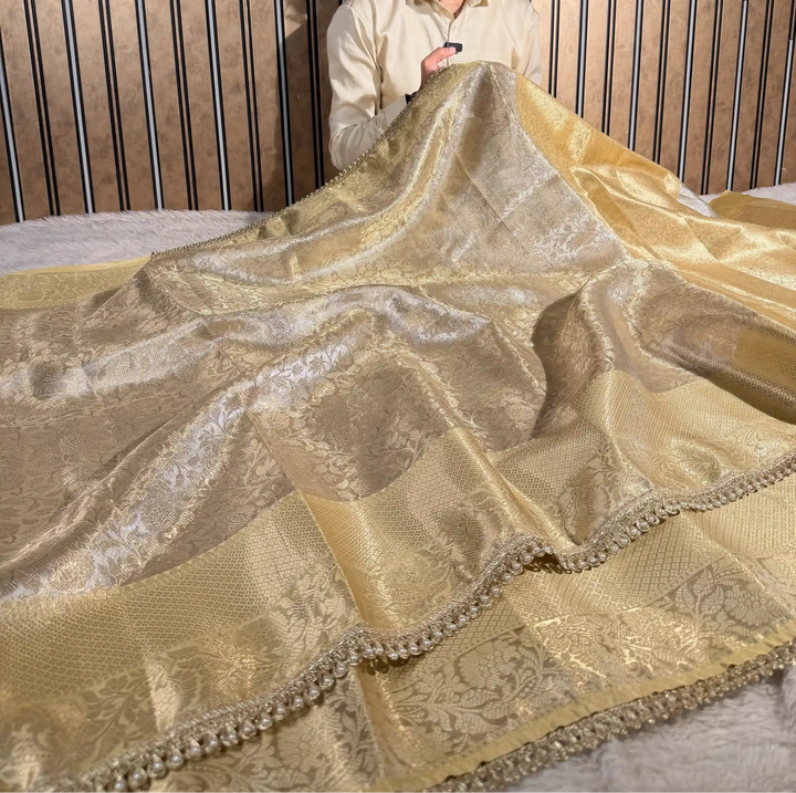 Water Zari Kanjivaram Tissue Silk Lace Attached Traditional Banarasi Saree