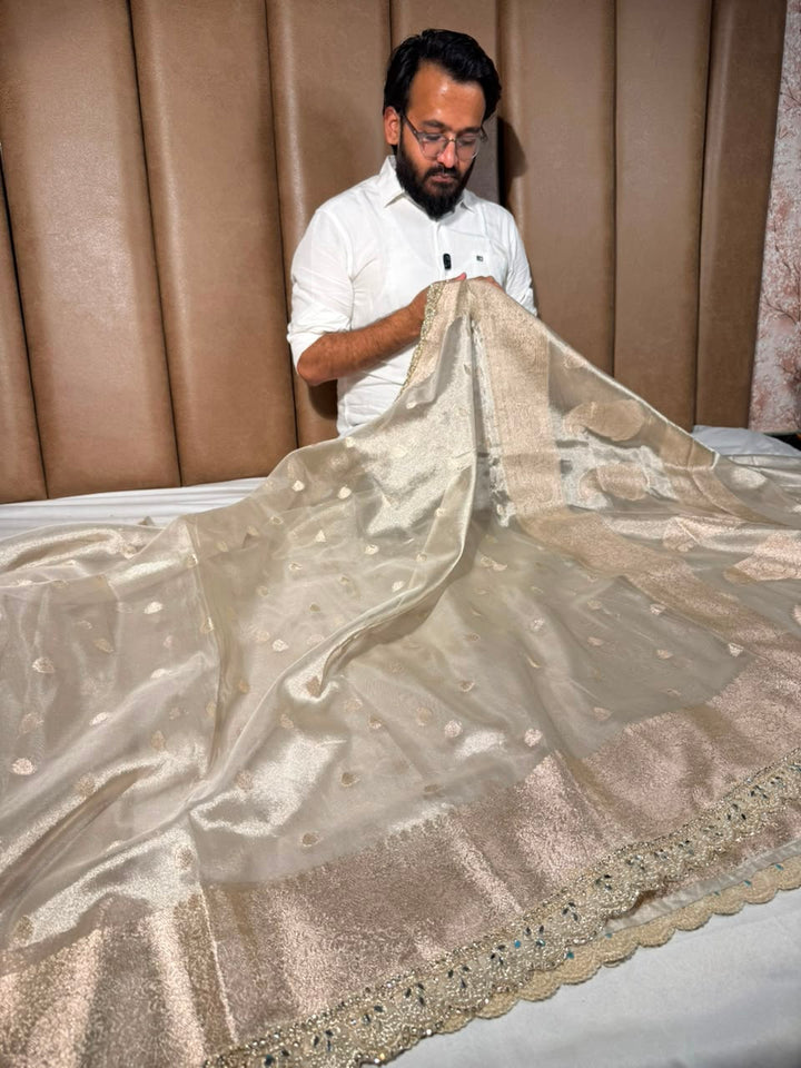 Water Zari Khaddi Buti Kora tissue Silk Banarasi Saree