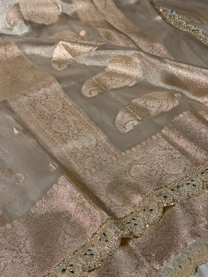 Water Zari Khaddi Buti Kora tissue Silk Banarasi Saree