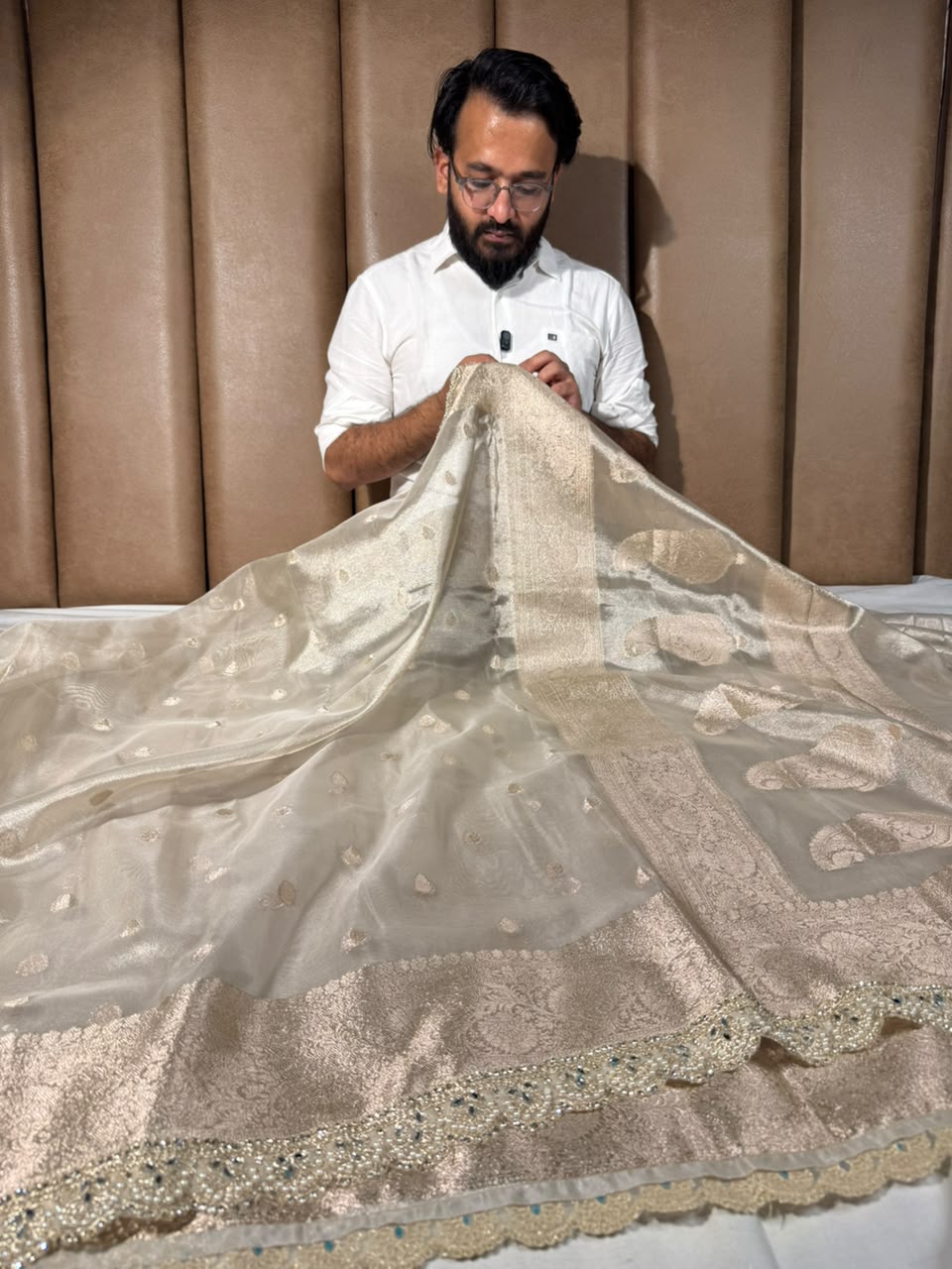 Water Zari Khaddi Buti Kora tissue Silk Banarasi Saree