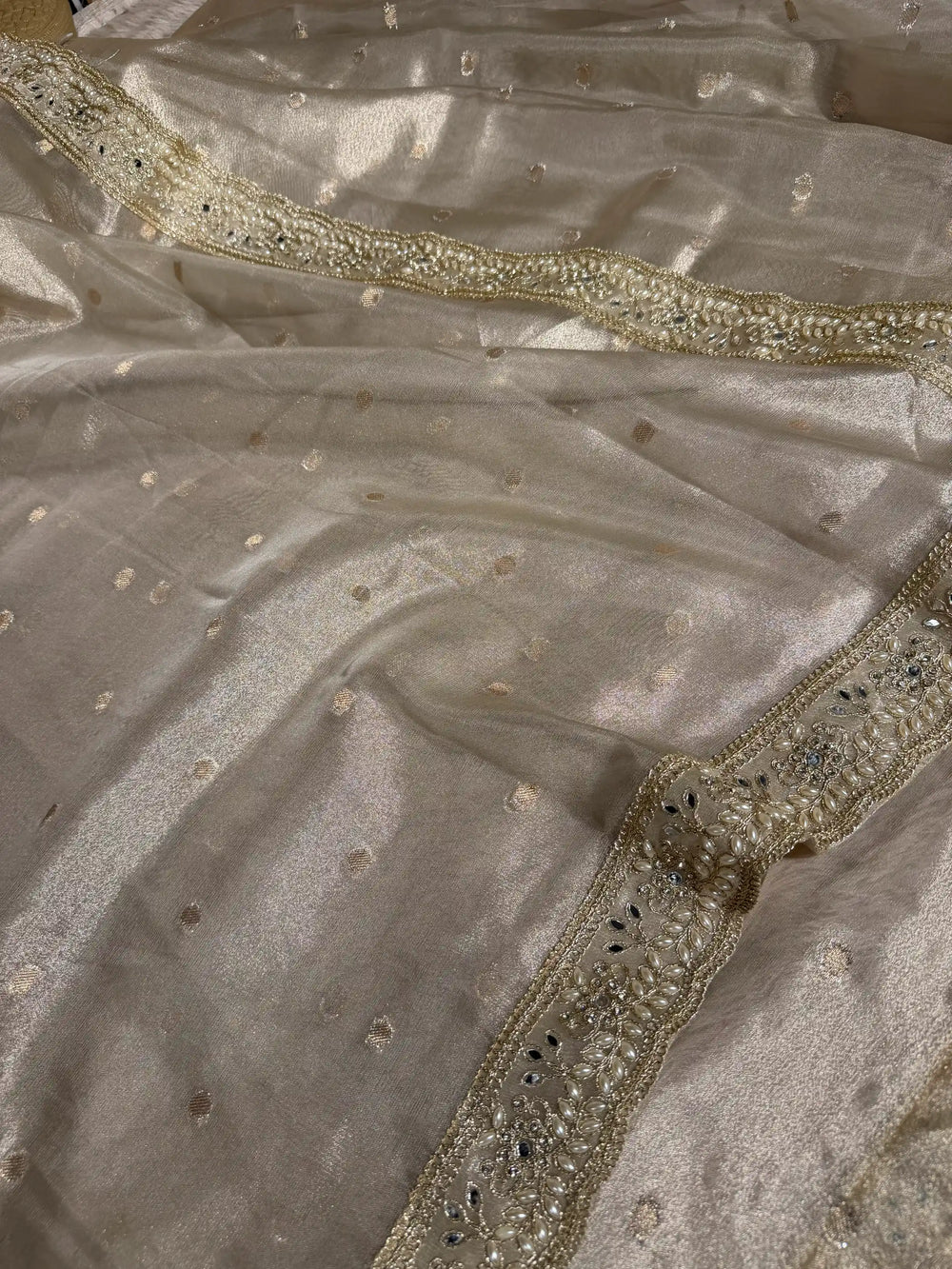 Water Zari Tissue Silk Gota Lace Attached Traditional Banarasi Saree