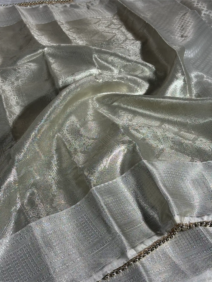 Water Zari Weave Kanjivaram Tissue Lace Attached Silk Saree