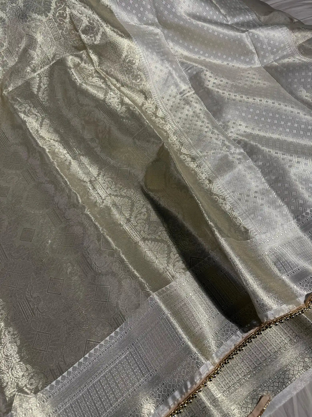 Water Zari Weave Kanjivaram Tissue Lace Attached Silk Saree