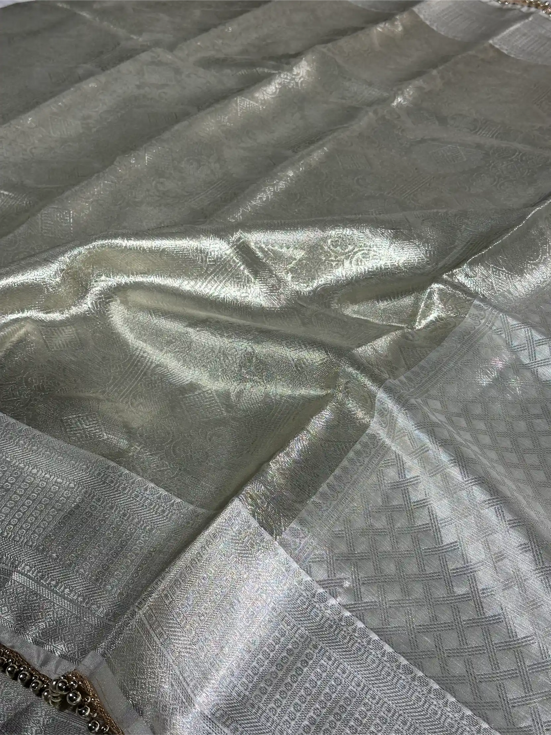 Water Zari Weave Kanjivaram Tissue Lace Attached Silk Saree