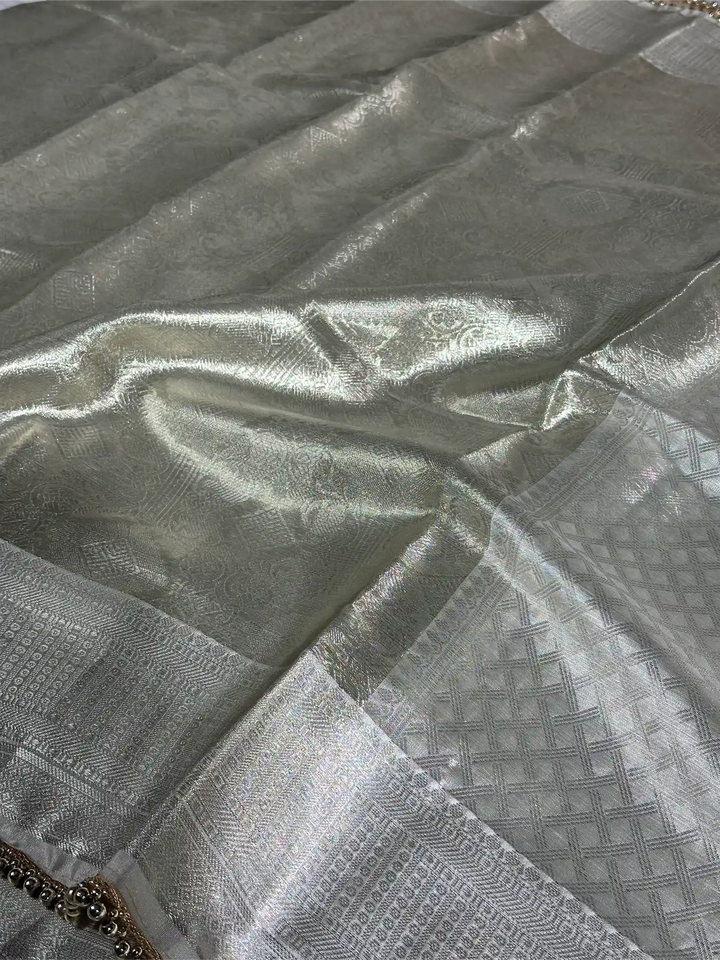 Water Zari Weave Kanjivaram Tissue Lace Attached Silk Saree