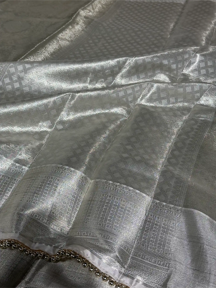 Water Zari Weave Kanjivaram Tissue Lace Attached Silk Saree