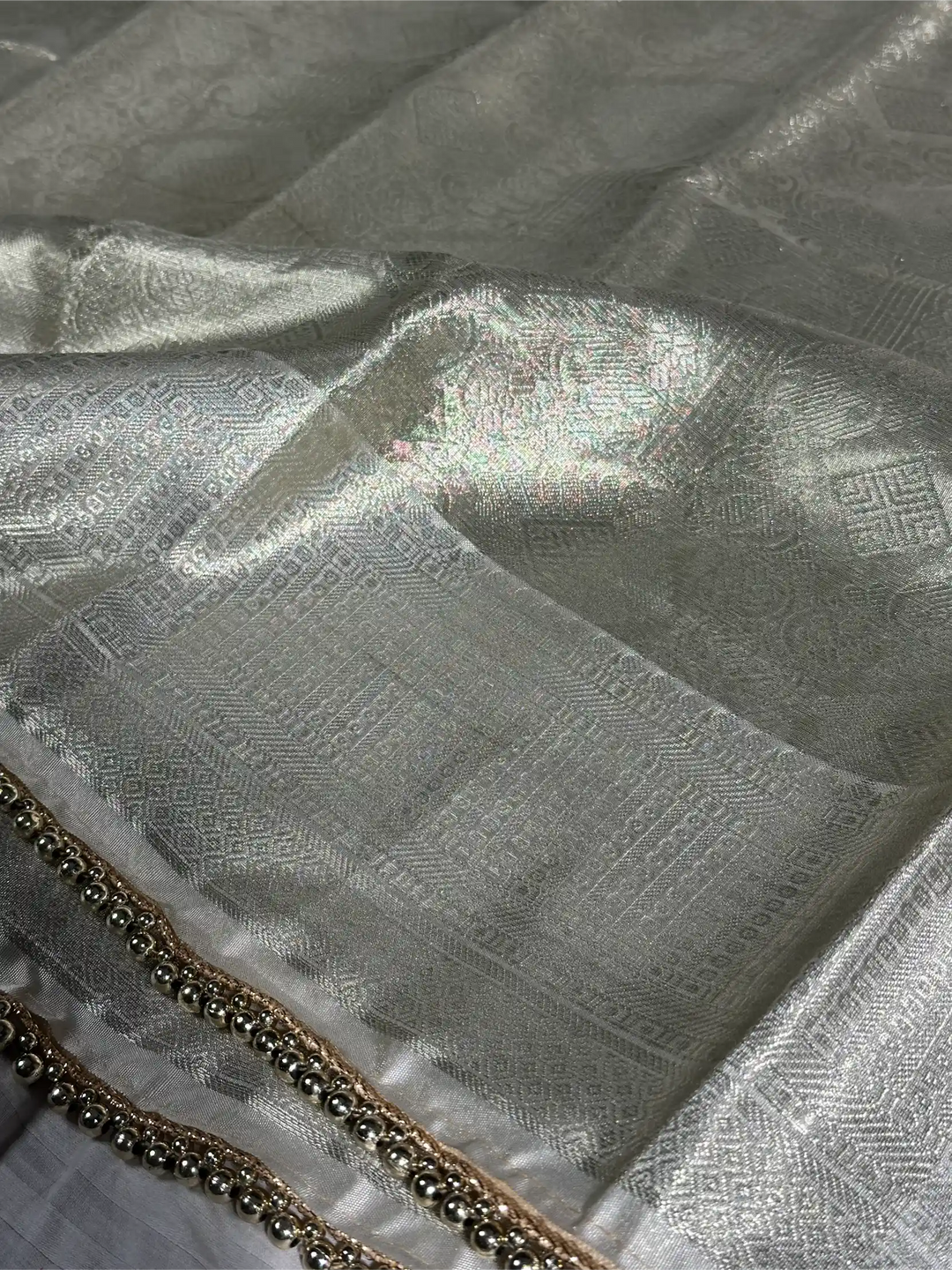 Water Zari Weave Kanjivaram Tissue Lace Attached Silk Saree