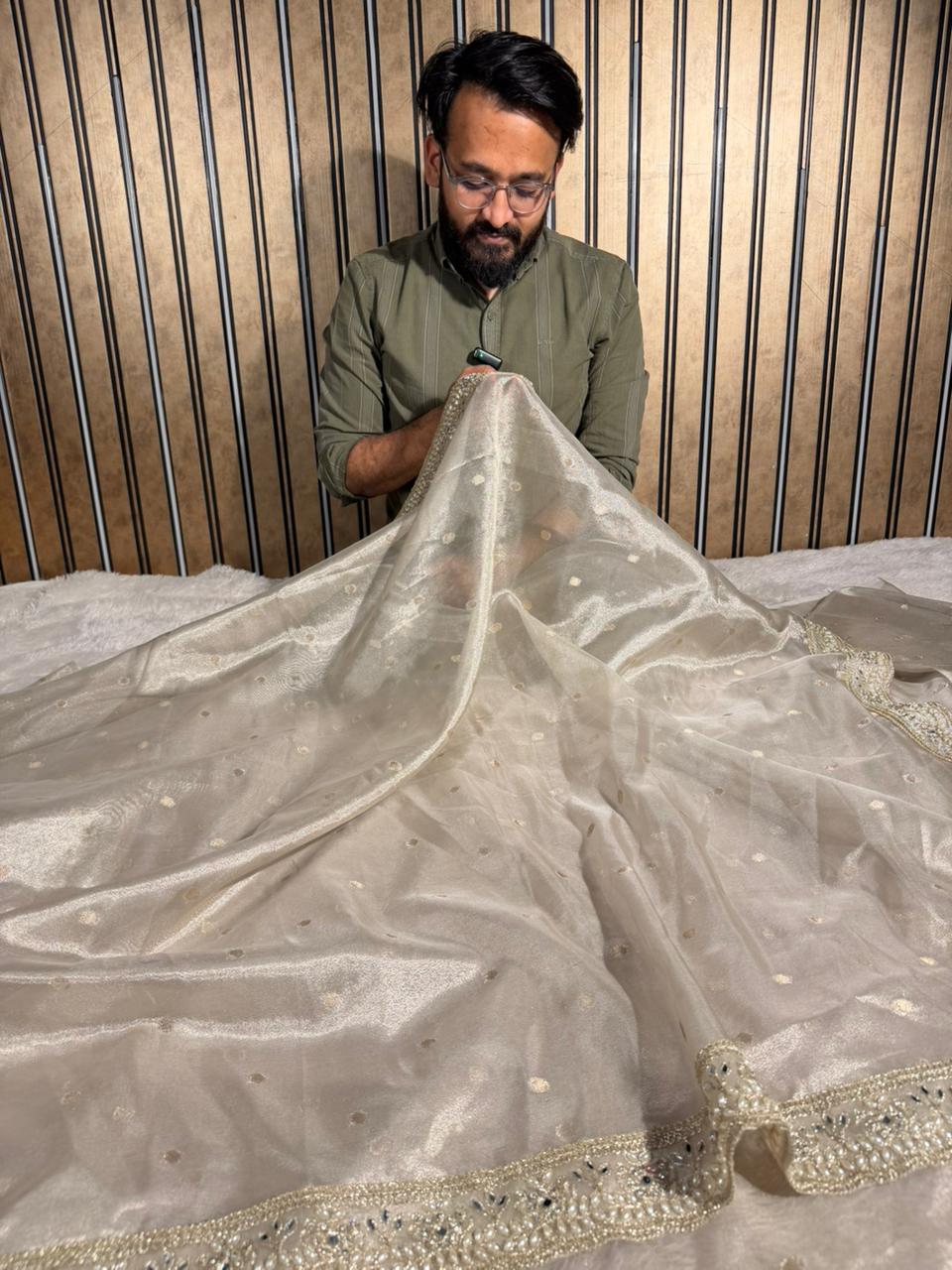 Water Zari Tissue Silk Gota Lace Attached Traditional Banarasi Saree