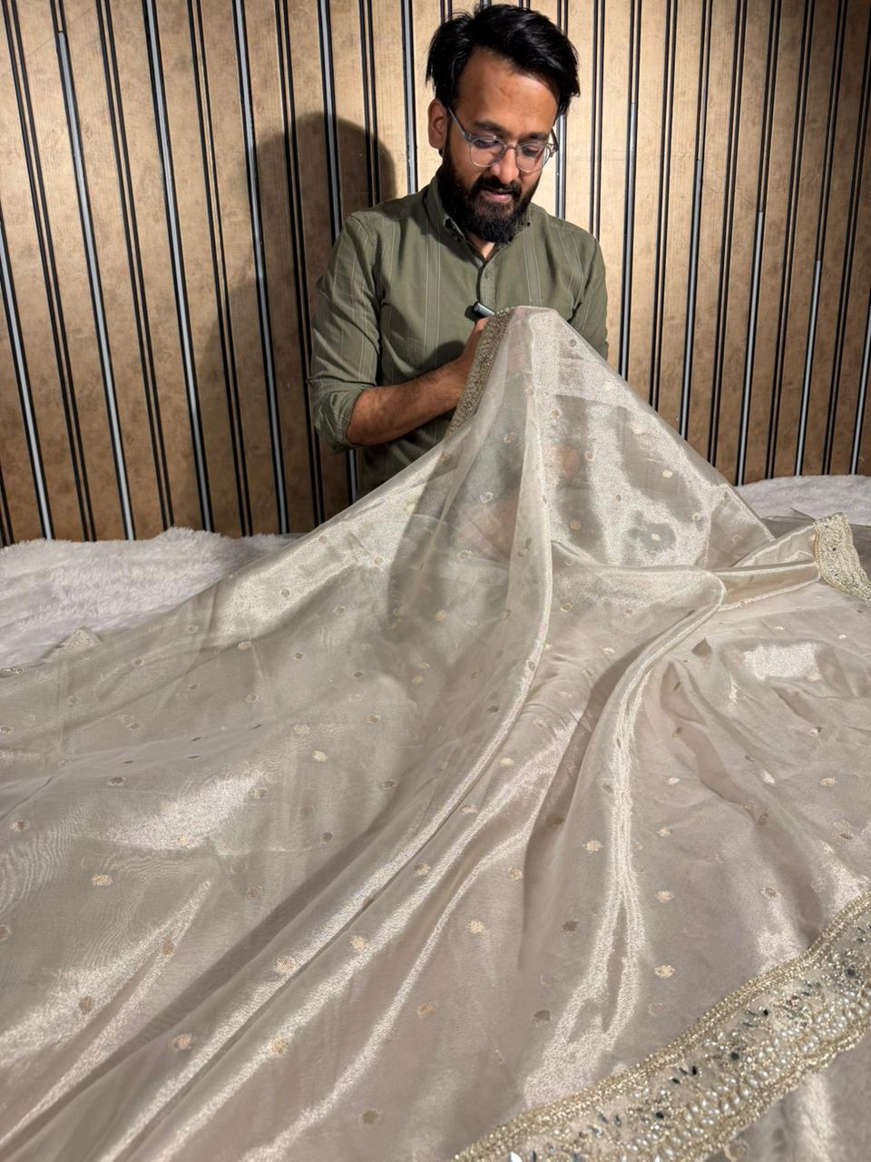 Water Zari Tissue Silk Gota Lace Attached Traditional Banarasi Saree