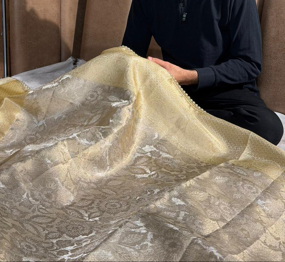 Water zari embossed weave glass tissue designer saree