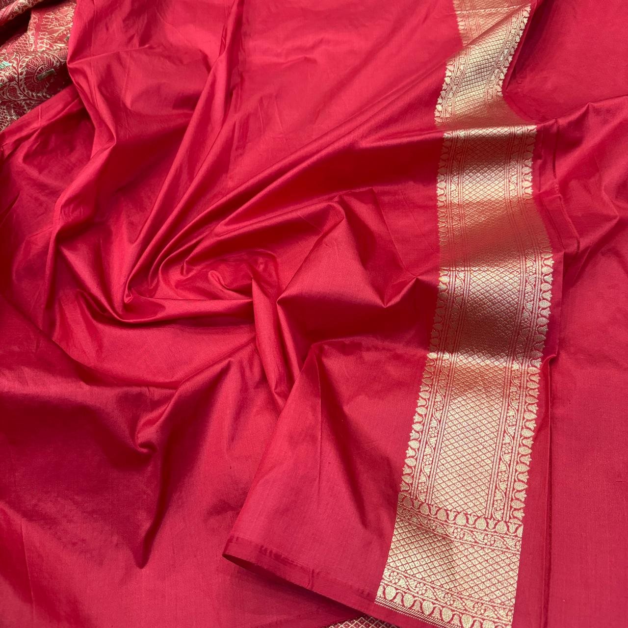 Bright Red Pure Katan Silk Saree